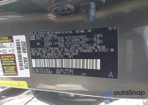 2014 Toyota Sienna Xle V6 8 Passenger from USA, damaged, VIN 5TDYK3DC5ES447110